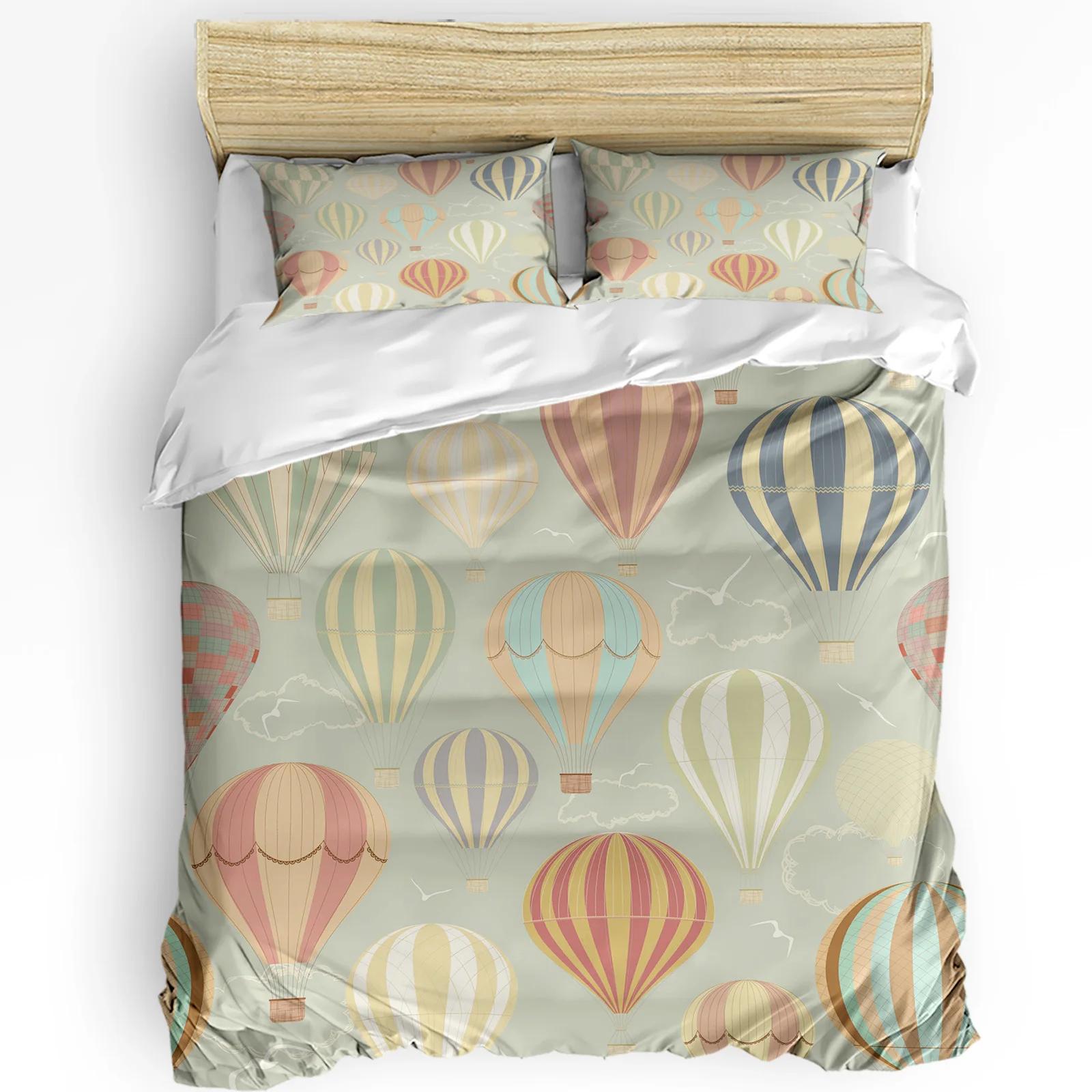 Cartoon Hot Air Balloon Vintage 3pcs Duvet Cover SetPillow Case Double Comforter Bedding Set Quilt Cover Couple Bed